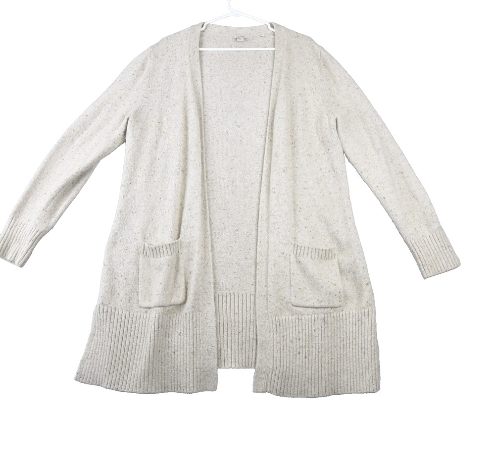 LL Bean Cardigan Womens Large Light Beige Sweater Pockets